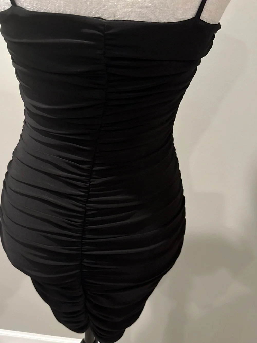 Windsor Black Ruched Spaghetti Strap Mini Dress